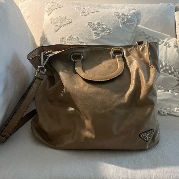 Vintage Prada camel beige taupe bag briefcase handle crossbody authentic nude - Picture 4 of 15
